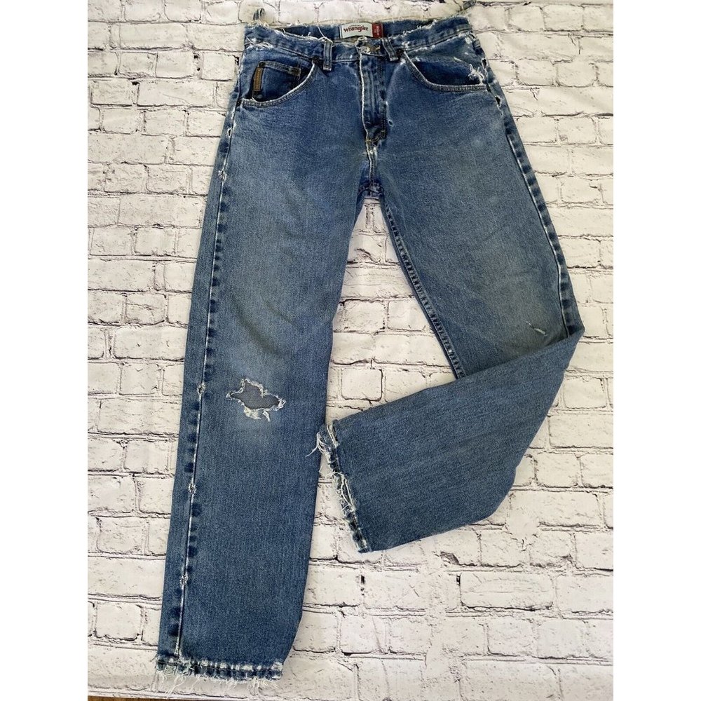 Vintage Wrangler Regular Fit Destroyed Worked In Blue Jeans Size 30‎ X 29 Holes